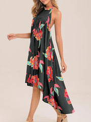 High Low Floral Sleeveless Backless Boho Beach Dress