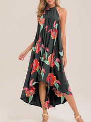 High Low Floral Sleeveless Backless Boho Beach Dress