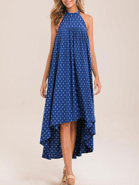 High Low Floral Sleeveless Backless Boho Beach Dress