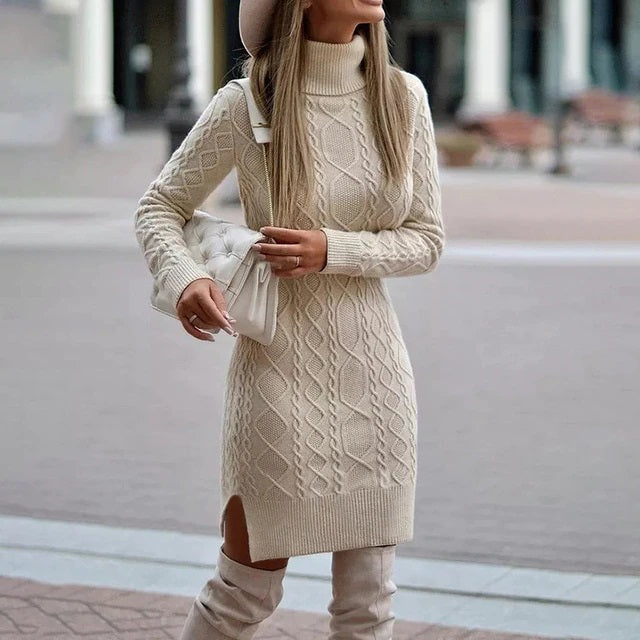 High-Neck Casual Solid Color Split Tight Dress