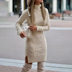 High-Neck Casual Solid Color Split Tight Dress
