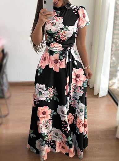 High Neck Floral Maxi Dress