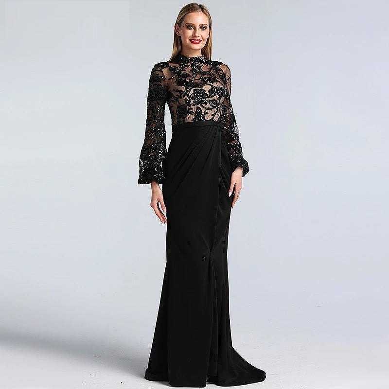 High Neck Sequined Mermaid Design Evening Dresses