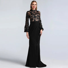 High Neck Sequined Mermaid Design Evening Dresses