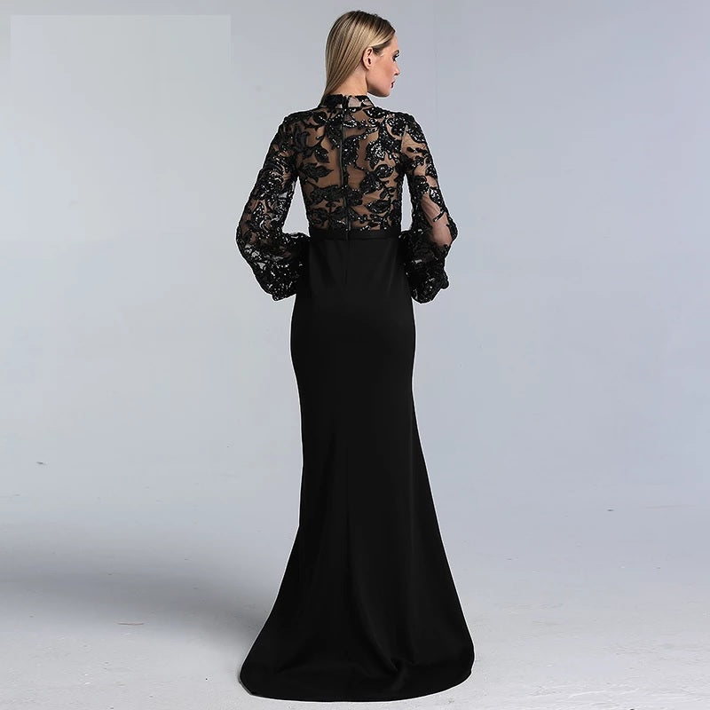 High Neck Sequined Mermaid Design Evening Dresses