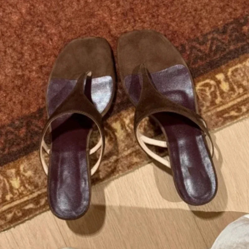 High Quality Faux Suede Brand Slippers Square Toe Clip Toe High Heel