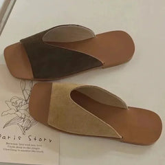 High Quality Faux Suede Square Toe Designer Brand Sandals Open Toe Flat Sandal Comfortable Vacation Beach Shoe