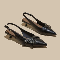 High Quality Leather Kitten-Heel Sandals Pointed-Toe Mules Heel