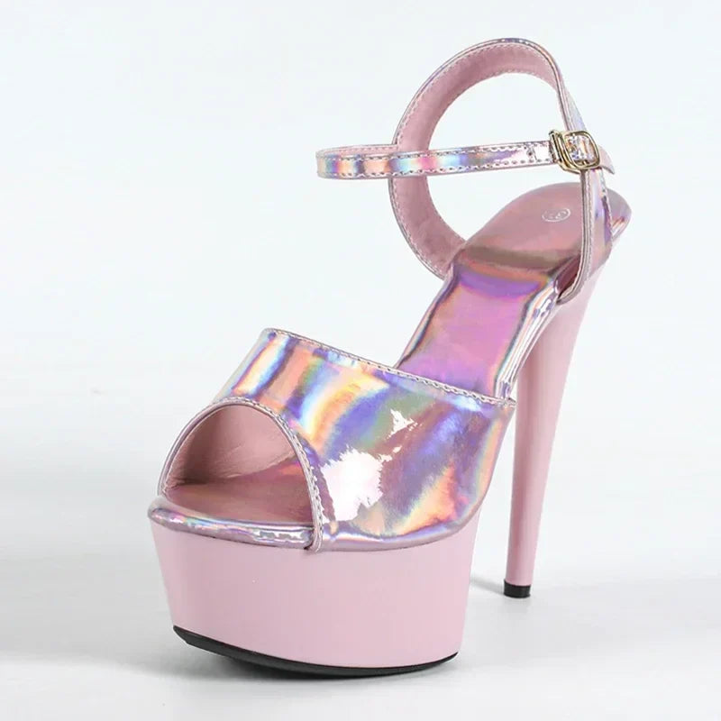 High Quality Patent Leather Open Toe Platform Sandals 16 Cm Super High Heel