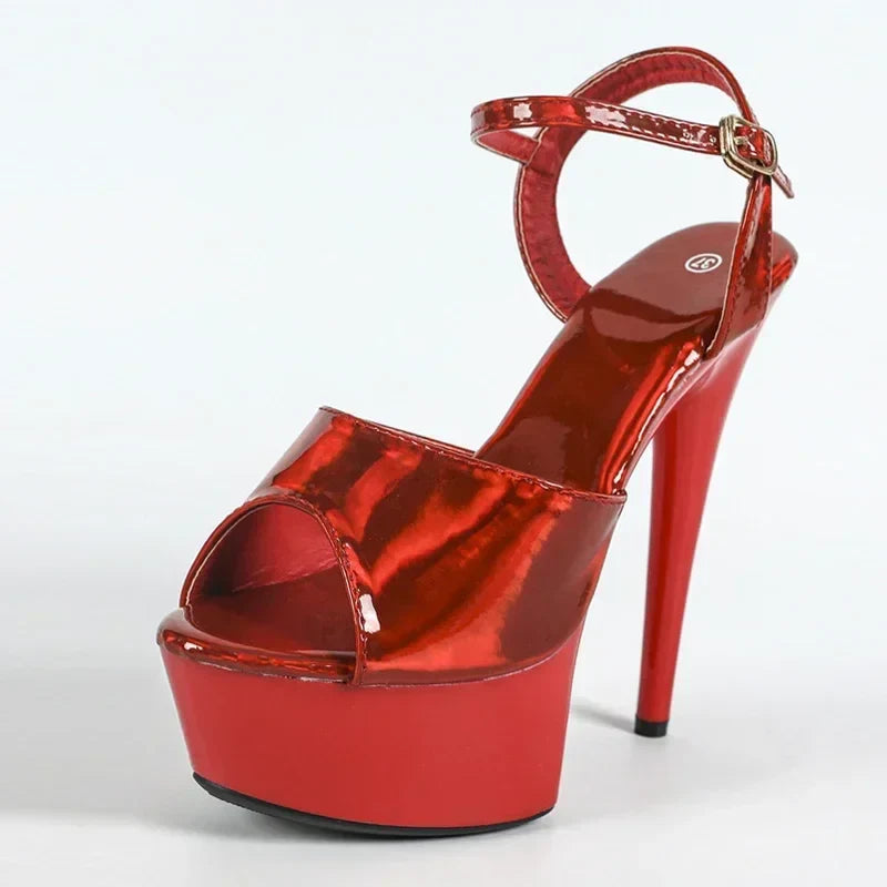 High Quality Patent Leather Open Toe Platform Sandals 16 Cm Super High Heel