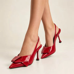 High Quality Patent Leather Pumps Pointed Toe Bow Detail High Heel