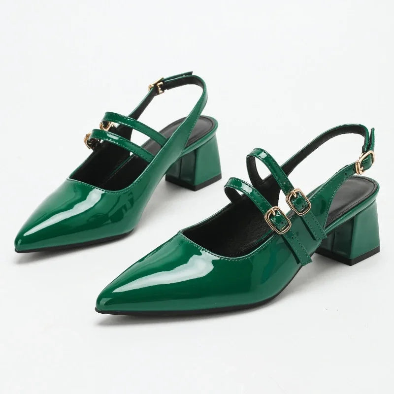 High Quality Pointed Toe Back Strap Sandals Patent Leather Buckle Designer Brand Slide Sandal 45 Plus Size Mary Jane Shoes