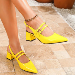 High Quality Pointed Toe Back Strap Sandals Patent Leather Buckle Designer Brand Slide Sandal 45 Plus Size Mary Jane Shoes