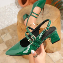 High Quality Pointed Toe Back Strap Sandals Patent Leather Buckle Designer Brand Slide Sandal 45 Plus Size Mary Jane Shoes