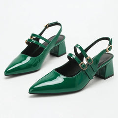 High Quality Pointed Toe Back Strap Sandals Patent Leather Buckle Designer Brand Slide Sandal 45 Plus Size Mary Jane Shoes