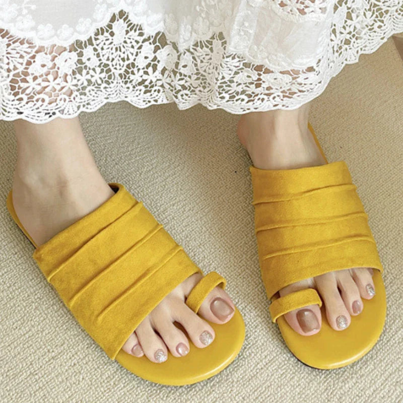 High Quality Satin Flat Sandals Round Head Soft Bottom Sandals Comfortable Non-slip Vacation Beach Shoes