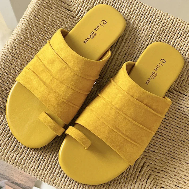High Quality Satin Flat Sandals Round Head Soft Bottom Sandals Comfortable Non-slip Vacation Beach Shoes