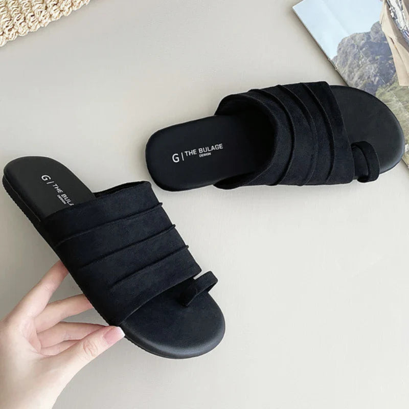 High Quality Satin Flat Sandals Round Head Soft Bottom Sandals Comfortable Non-slip Vacation Beach Shoes