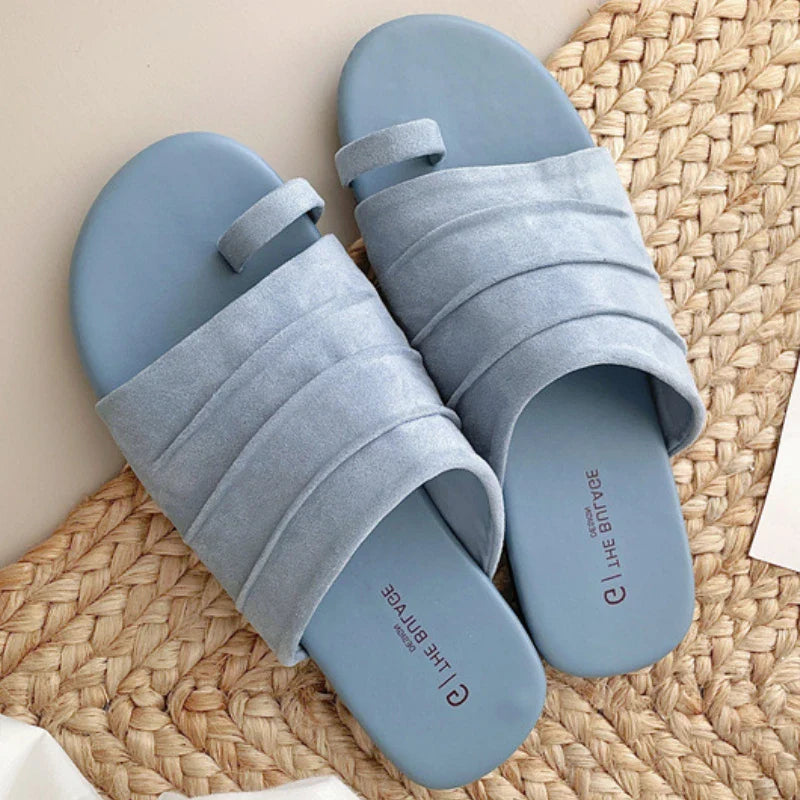 High Quality Satin Flat Sandals Round Head Soft Bottom Sandals Comfortable Non-slip Vacation Beach Shoes