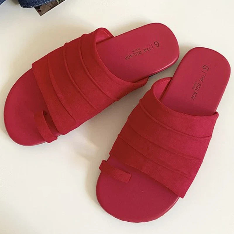 High Quality Satin Flat Sandals Round Head Soft Bottom Sandals Comfortable Non-slip Vacation Beach Shoes