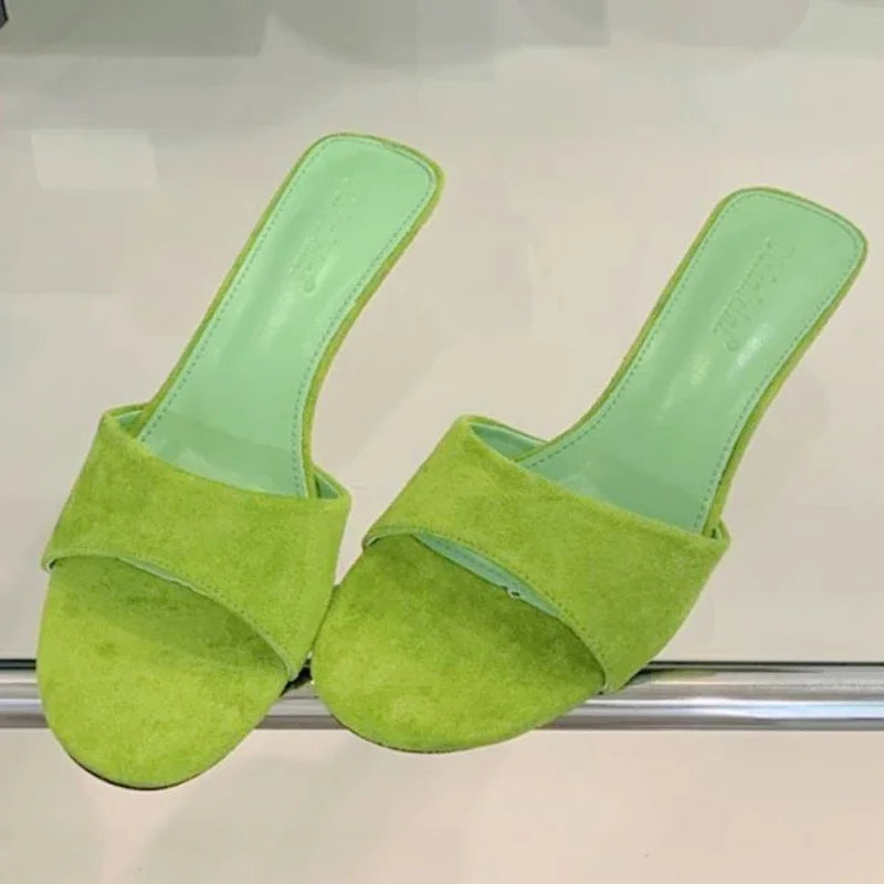 High Quality Satin Shallow Sandals Pointed Toe Wedge Designer Brand Slide Sandals Open Toe Beach Shoes