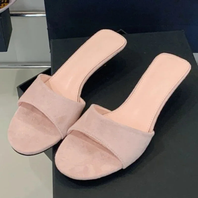 High Quality Satin Shallow Sandals Pointed Toe Wedge Designer Brand Slide Sandals Open Toe Beach Shoes