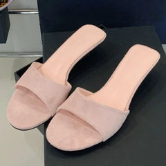 High Quality Satin Shallow Sandals Pointed Toe Wedge Designer Brand Slide Sandals Open Toe Beach Shoes