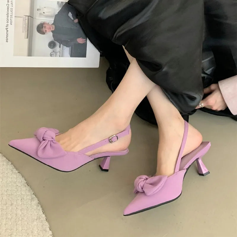 High Quality Suede Bow Design High Heel