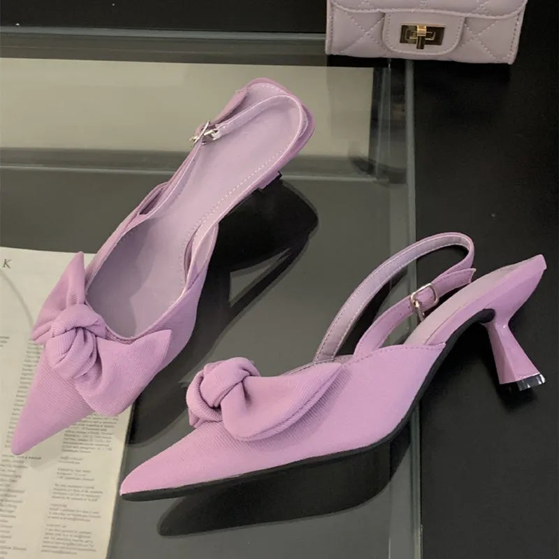 High Quality Suede Bow Design High Heel
