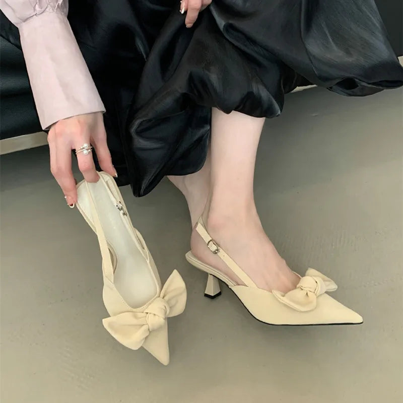 High Quality Suede Bow Design High Heel