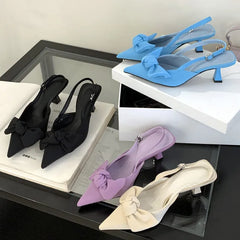 High Quality Suede Bow Design High Heel