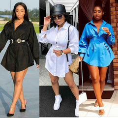 High Street Elegant Solid Casual Long Sleeve Mini Shirt Dress