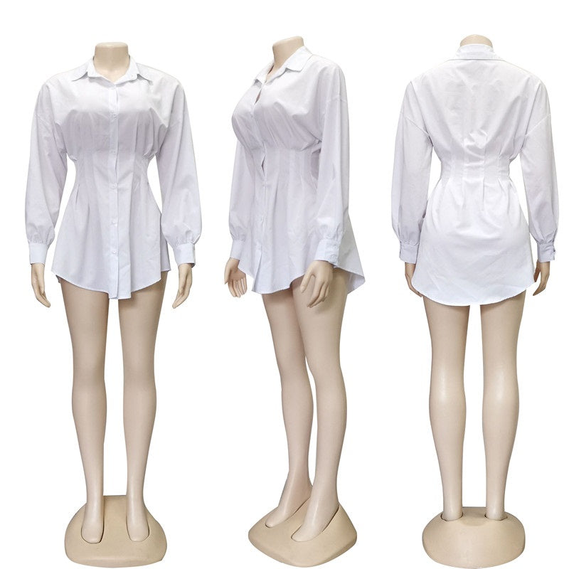 High Street Elegant Solid Casual Long Sleeve Mini Shirt Dress