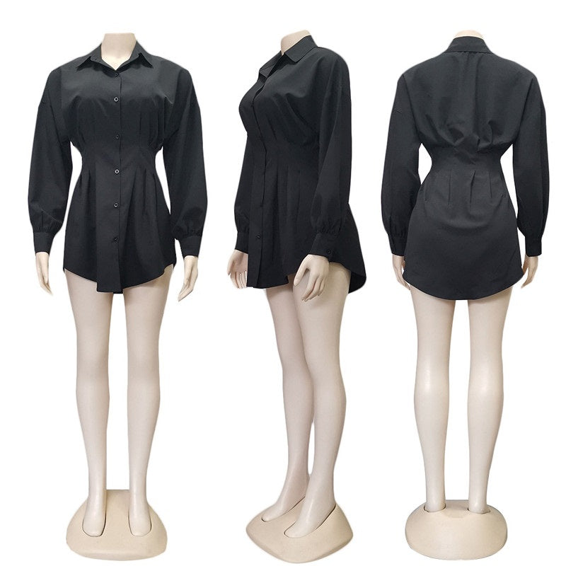 High Street Elegant Solid Casual Long Sleeve Mini Shirt Dress