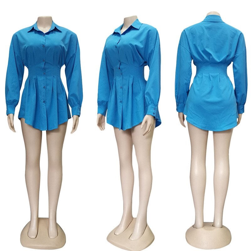 High Street Elegant Solid Casual Long Sleeve Mini Shirt Dress