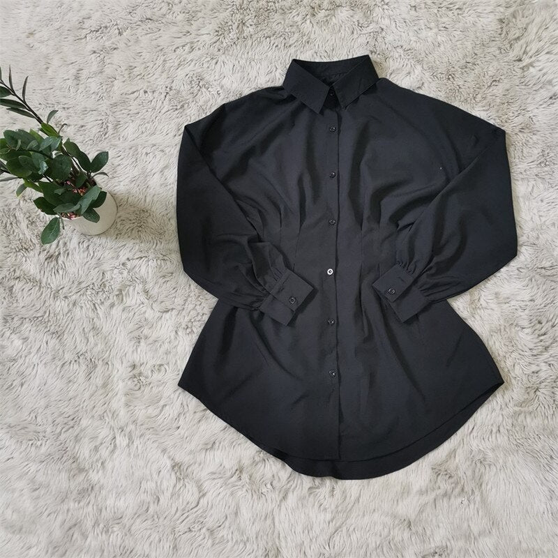 High Street Elegant Solid Casual Long Sleeve Mini Shirt Dress