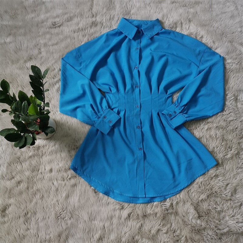 High Street Elegant Solid Casual Long Sleeve Mini Shirt Dress