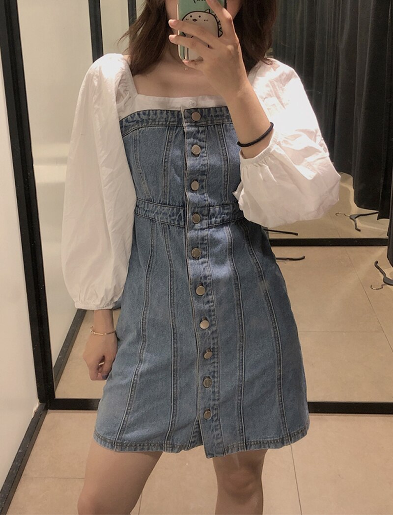 High Street Jeans Patchwork Mini Dresses