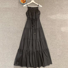 High Street Spaghetti Strap Ruched Belted Long Dress