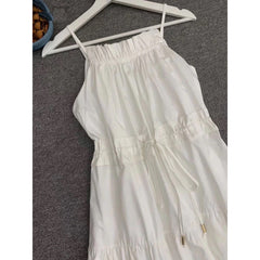 High Street Spaghetti Strap Ruched Belted Long Dress