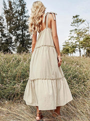 High Waist A-line Cotton Casual Solid Strap Dress