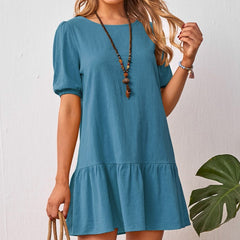 High Waist Casual A Line Cotton Mini Dress