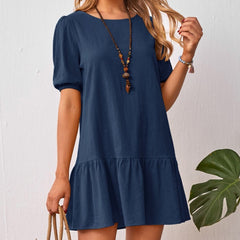 High Waist Casual A Line Cotton Mini Dress