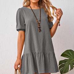 High Waist Casual A Line Cotton Mini Dress