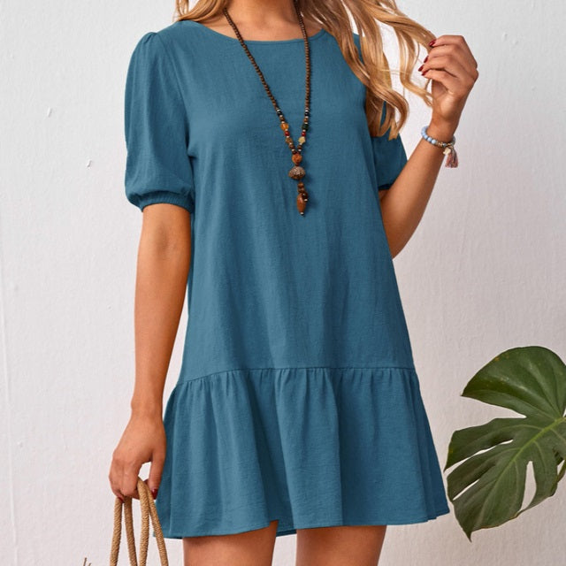 High Waist Casual A Line Cotton Mini Dress