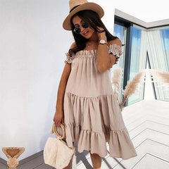 High Waist Casual Off Shoulder Short Sleeve Mini Dress