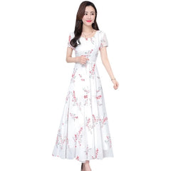 High Waist Slim Short Sleeve Ankle-Length Chiffon Midi Dresses