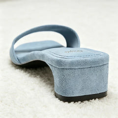 High-quality Blue Faux Suede Mule Sandals for Concise Square-toe Front-strap Slide Sandals Open-toe Designer Shoes