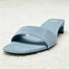 High-quality Blue Faux Suede Mule Sandals for Concise Square-toe Front-strap Slide Sandals Open-toe Designer Shoes