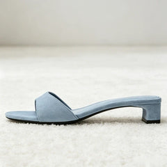 High-quality Blue Faux Suede Mule Sandals for Concise Square-toe Front-strap Slide Sandals Open-toe Designer Shoes
